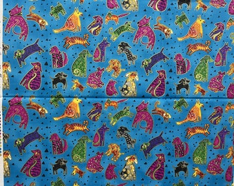 DOGS & DOGGIES - Scattered Dogs on Blue - Laurel Burch Fabric 2015 - Half Yard