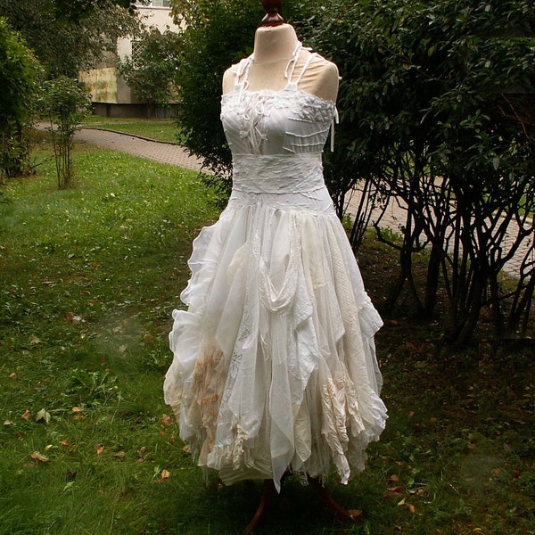 Depsit listing for Karen. Alternative Upcycled Wedding Dress with Pieces of Hand-dyed in Tea Fairy Tattered Romantic Upcycled Woman's Clothi