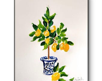 Original Lemon Tree Art: Abstract Acrylic Painting 11x14 Paper Wall Decor