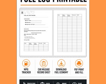 Fuel Log Book Printable | MPG Tracker | Vehicle Mileage Log | Fuel Consumption Record | Car Maintenance PDF