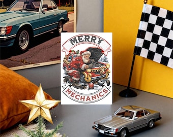 Funny Santa Mechanic Christmas Card | Merry Mechanics Garage Xmas | Petrolhead Car Lover Gift for Him | Automotive Repair Greeting Card