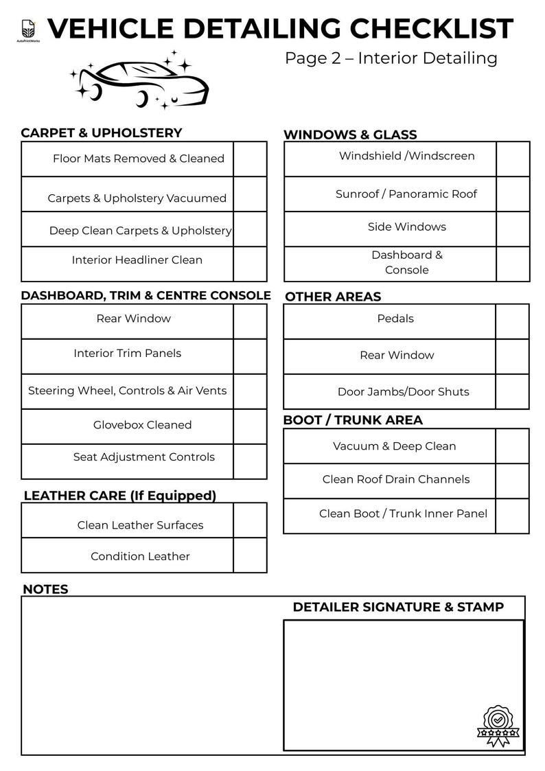 Car Detailing Checklist Printable | Interior & Exterior Cleaning Guide ...