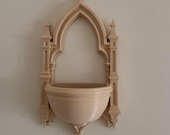 Gothic Holy Water Font STL, Cathedral Wall Decor