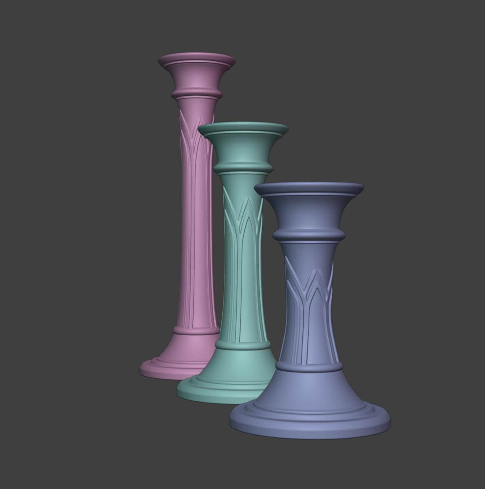 Gothic Pillar Candle Holder Set, Medieval Candlestick thumbnail 9