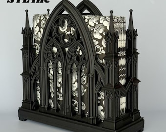 Servilletero con forma de catedral gótica, decoración de cocina estilo Dark Academia, organizador de mesa medieval (archivo STL)