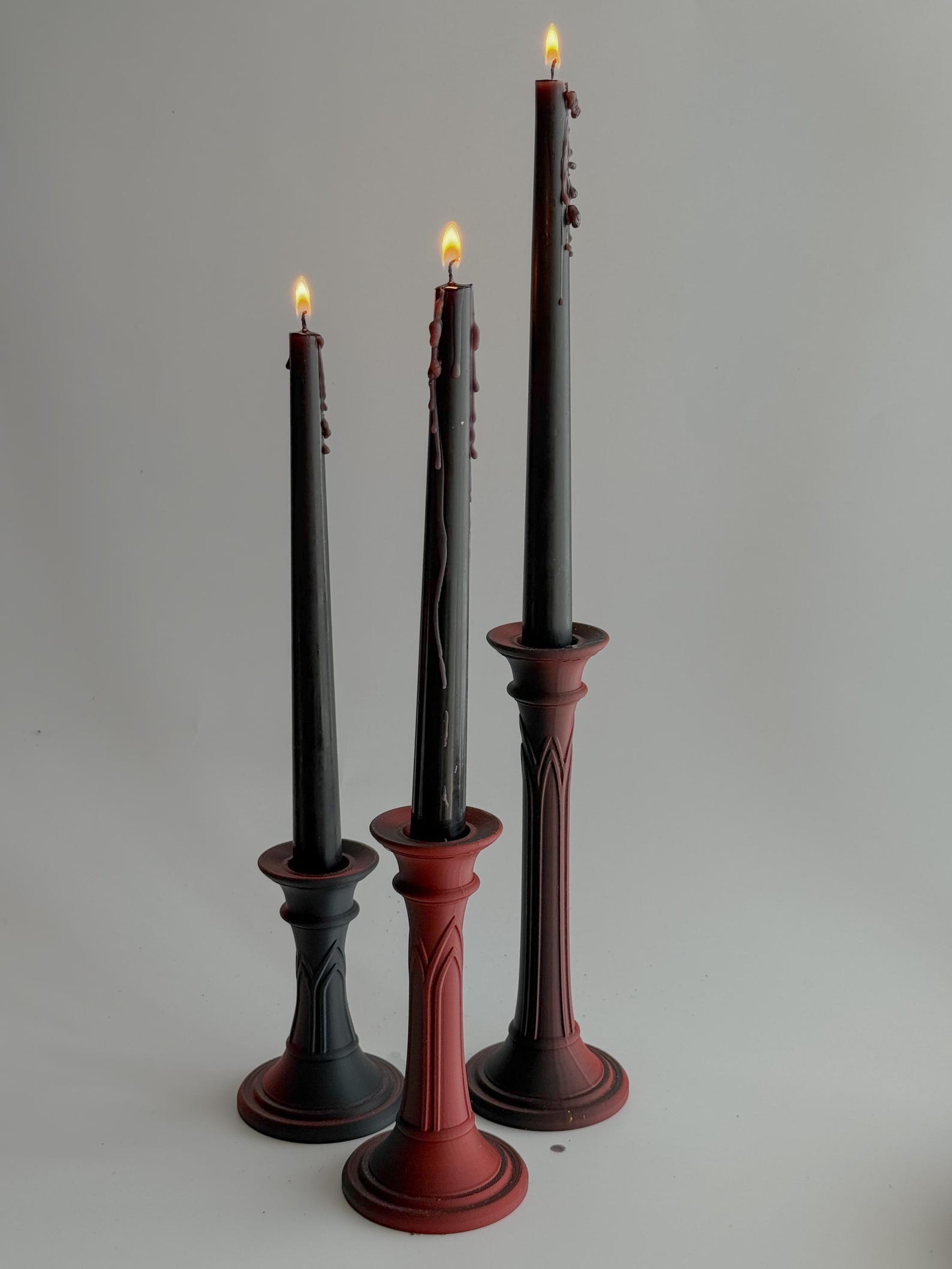 Gothic Pillar Candle Holder Set, Medieval Candlestick thumbnail 2