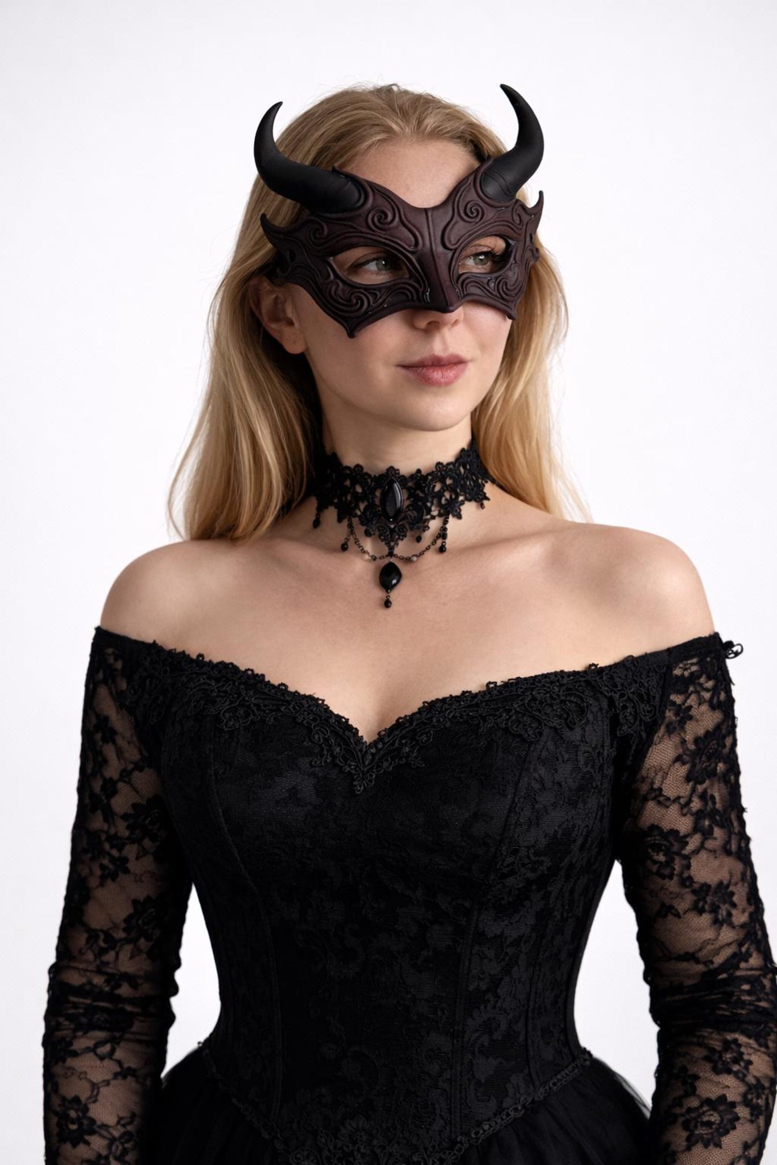 Succubus Demon Mask, Fantasy Horned Cosplay Eye Mask