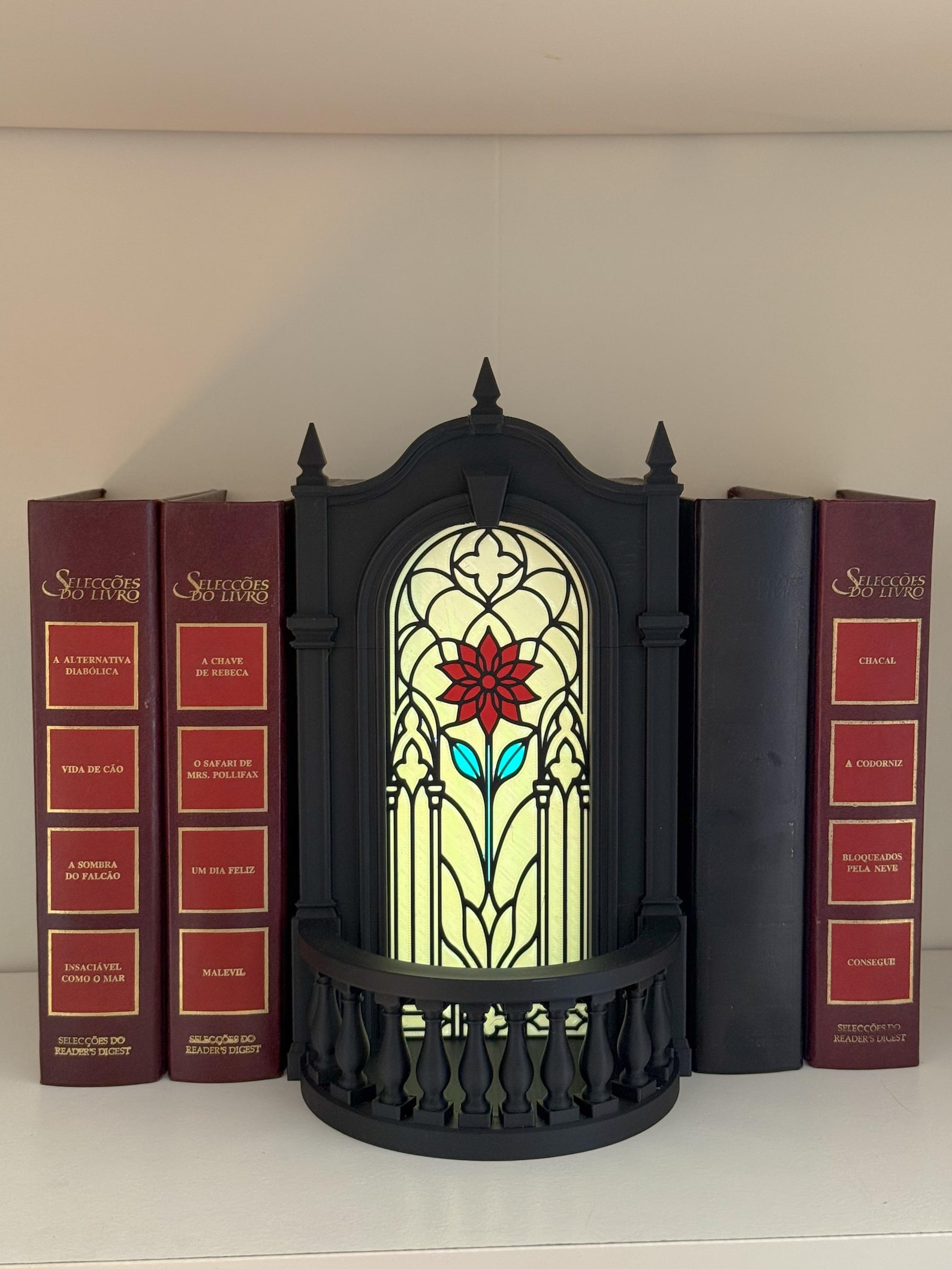 Gothic Book Nook, Stained Glass Window Bookshelf Insert