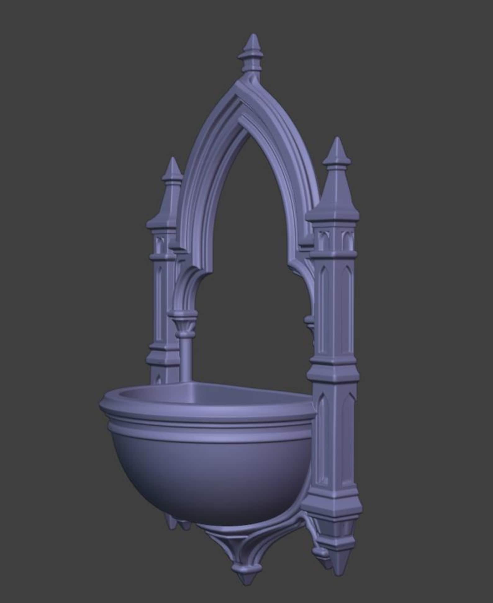 Gothic Holy Water Font, Cathedral Wall Decor thumbnail 8