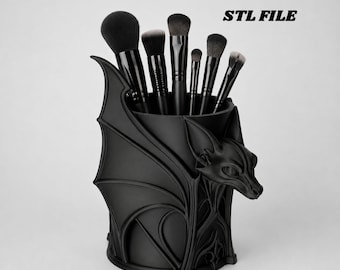 Gothic Bat Pencil & Brush Holder, Dark Academia Desk Organizer, 3D Print STL File