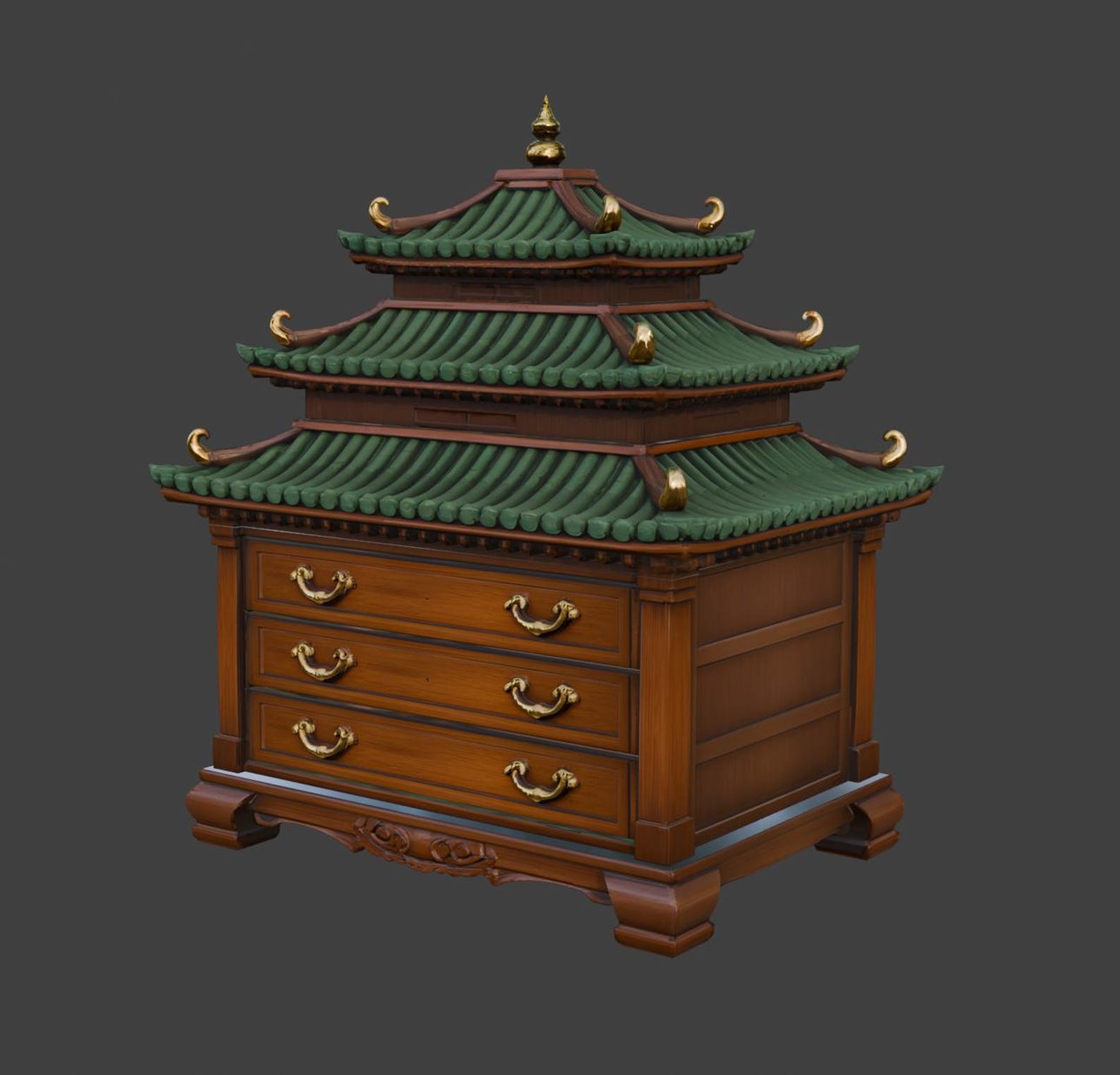 Japanese Pagoda Mini Dresser, Functional Jewelry Box thumbnail 7