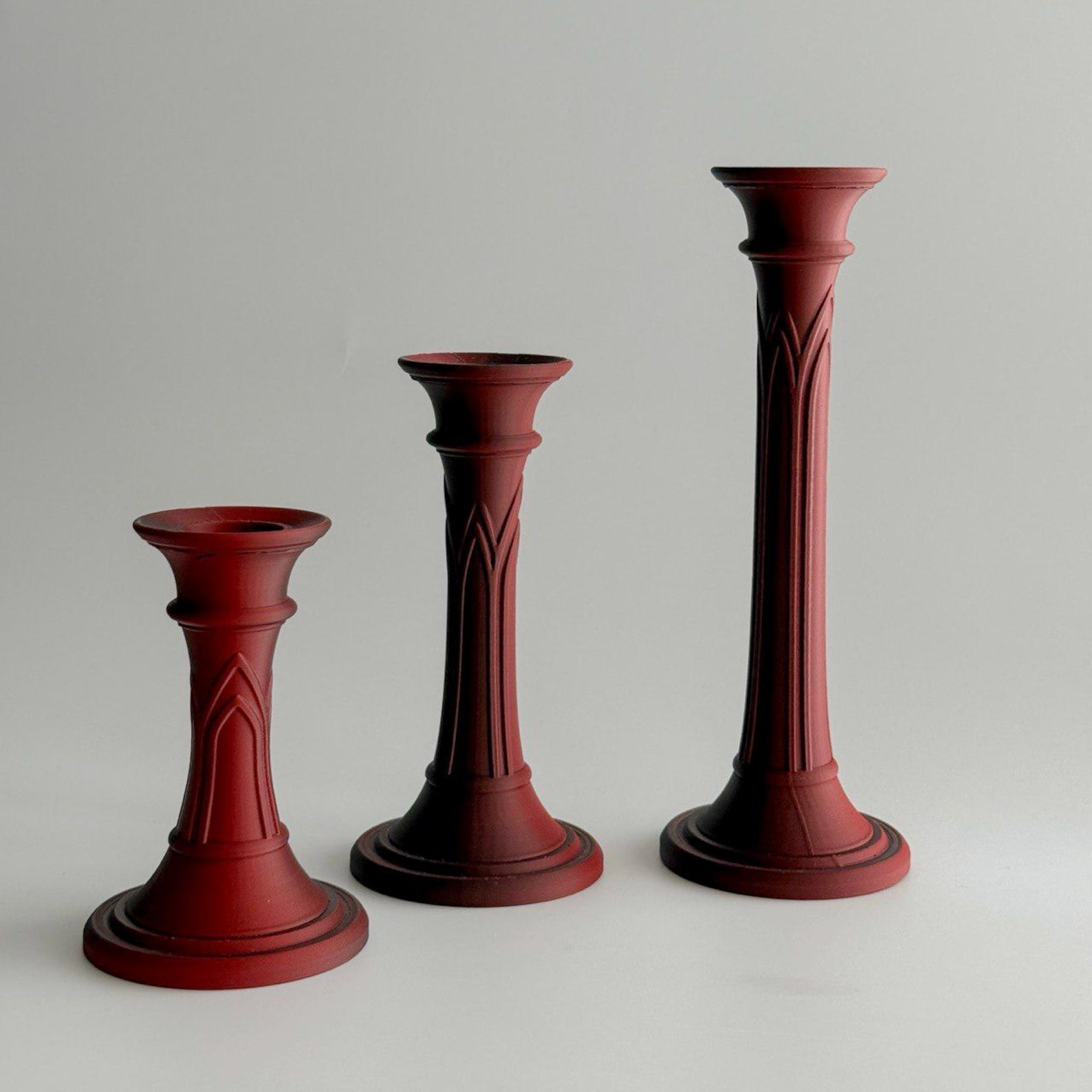 Gothic Pillar Candle Holder Set, Medieval Candlestick thumbnail 3
