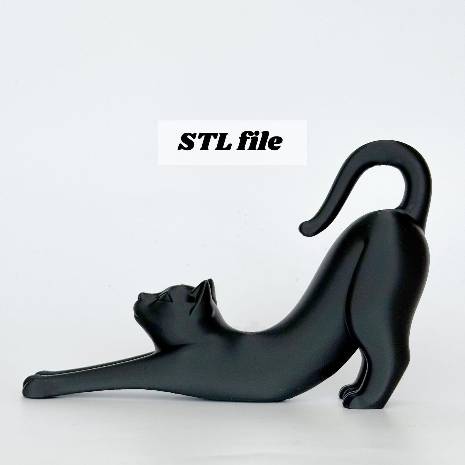 Black Stretching Cat, Minimal Cat Statue