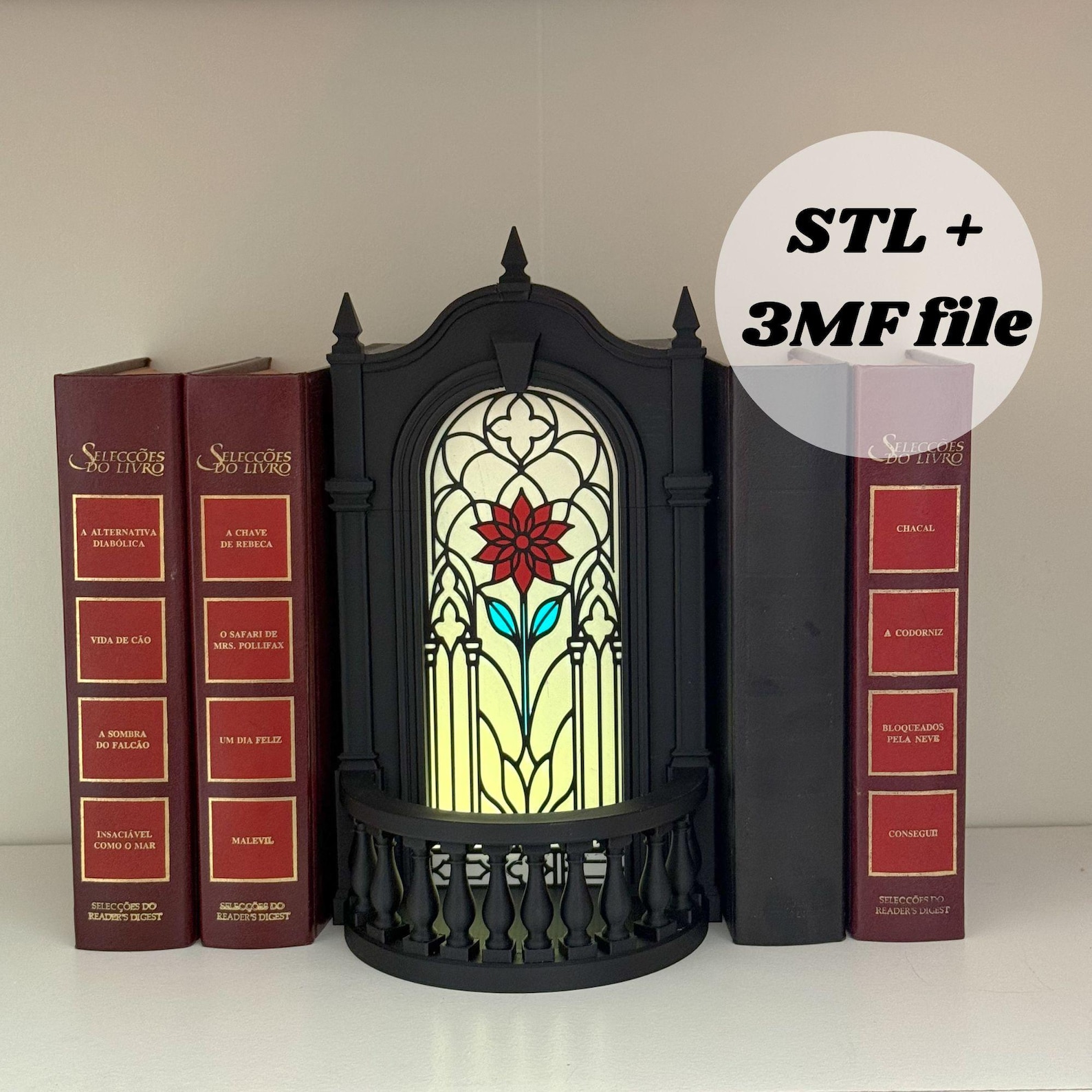 Gothic Book Nook, Stained Glass Window Bookshelf Insert thumbnail 2