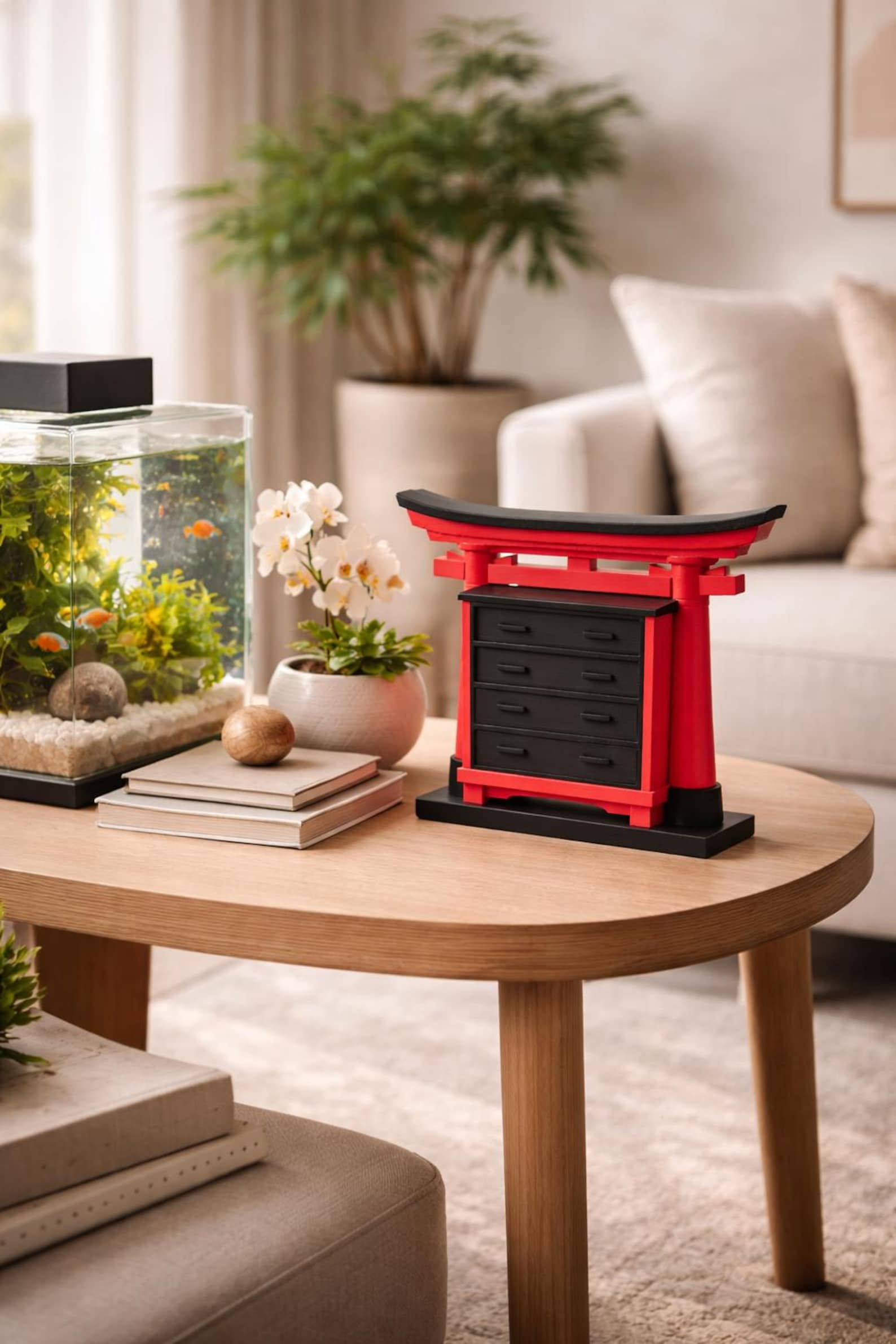 Japanese Torii Dresser, Zen Desk Organizer