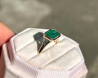 Echte smaragd gouden ring, 14K gouden vermeil Lab Emerald verlovingsring, statement ring, verjaardagscadeau voor haar