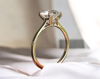 14K Solid Gold 4-Prong Round Cut Solitaire Moissanite Engagement Ring 1 CT - 2 CT - 1.5 CT Dainty Moissanite Ring Gold Promise Ring