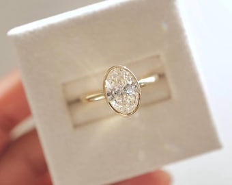Vintage 2 CT Bezel Set Oval Cut Moissanite Diamond Engagement Ring 14K Solid Gold Classic Solitaire Wedding Ring Perfect Gift Ring For Her