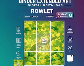 Rowlet binder art. Extended art placeholders. Tcg Card Display. DIGITAL DOWNLONLOAD ONLY