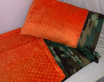 Kindermat / Nap Mat Cover- Camo/Orange Minky