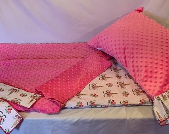 Kindermat or Nap Mat Cover - Little Girls Unicorn Floral/Pink Minky