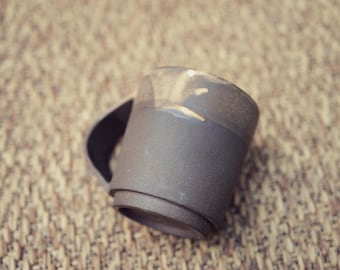 Handmade Latte Ritual Mug – Umber Ceramic with Micro-foam Glaze - Fine black sand