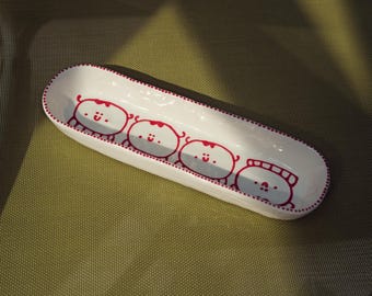 Original "Line Art" Sushi & Fruit Handmade Ceramic Long Platter - Unique Housewarming Gift and Minimalist Tableware