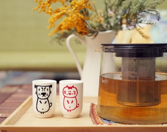 Porcelain Espresso/Tea cup with Original Line Art 65ml - Unique Hand-painted Gift