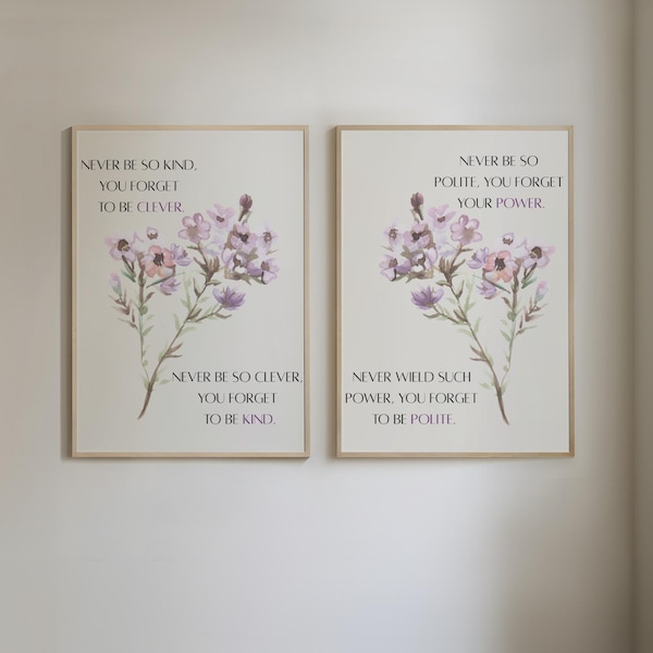 Taylor Lyric Print Set of Two, Taylor Inspired Poster (Digital Download), Taylor Dorm Room Print Floral Bedroom Wall Art, Never be so kind
