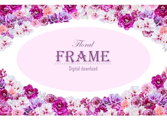 Romantic Floral Oval Frame Set | 3 Files JPG + PNG | Instant Download