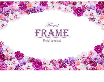 Floral Oval Frame Set | 4 Files JPG + PNG | Instant Download