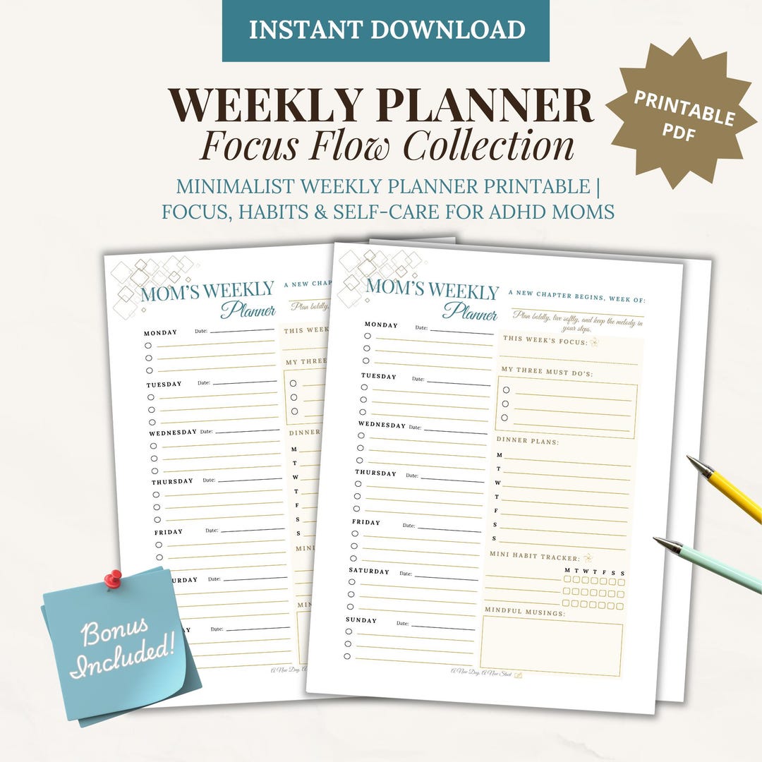 ADHD Weekly Planner Printable | One-page Weekly Schedule & Habit ...