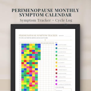 Calendario mensual de síntomas de la perimenopausia / Diario de la menopausia / Registro de sofocos y síntomas