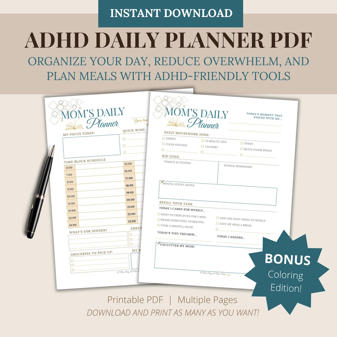 ADHD Daily Planner Printable - Undated PDF for Adults With ADHD - Etsy ...