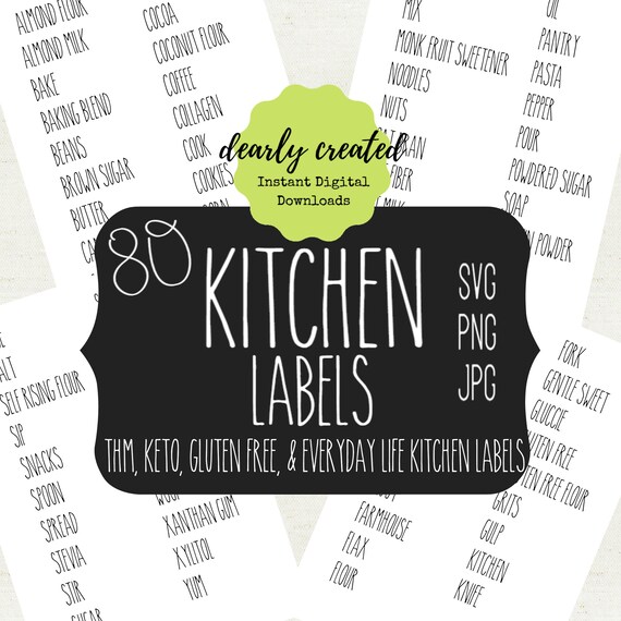 80 Kitchen Labels Rae Dunn Inspired Pantry Labels Svg Cut Etsy