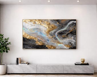 Luxe abstracte kunst aan de muur | Modern marmeren gouden kunstwerk | Neutrale woondecoratie | Digitale download