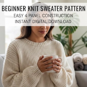 Beginner Knit Sweater Pattern | Easy 4 Panel Pullover (PDF Download)