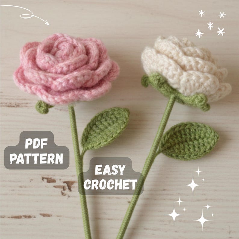 Realistic Bell Rose Bouquet crochet flower pattern listing photo by AsharArts