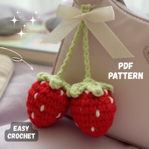 Crochet Strawberry Charm Pattern | Amigurumi Keychain PDF