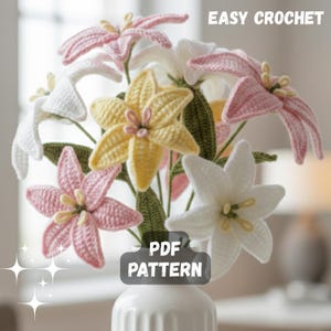 Patrón de flor de lirio a crochet Tutorial de ramo de flores a crochet para principiantes Descarga digital PDF