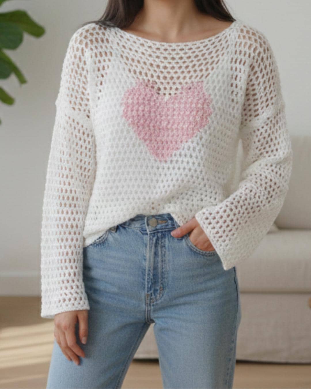 30 Mesh Sweater Crochet Patterns for Airy Layers, Pullovers, and Cardigans 16 Heart Mesh Sweater Crochet Pattern