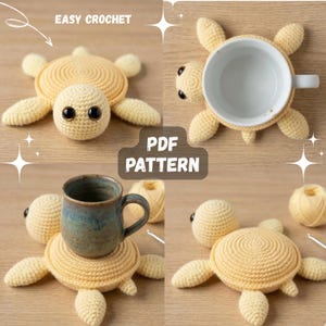 かぎ針編みの亀コースターパターンPDF、あみぐるみかぎ針編み動物パターン、かわいい亀の海のぬいぐるみコースター