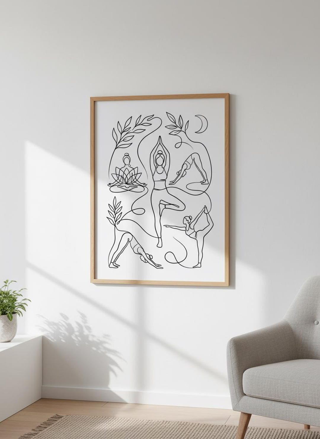 Yoga Poses Line Art Print, Minimalist Studio Decor, Zen Meditation Wall ...