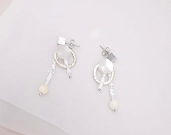 Sculptural Ice cluster Asymmetrical beaded Earrings | made with Reclaimed beads | one-off-piece