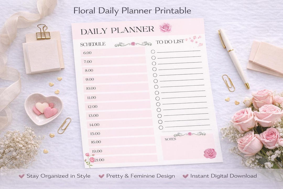Floral Daily Planner Printable | Pink Daily Schedule & to Do List ...