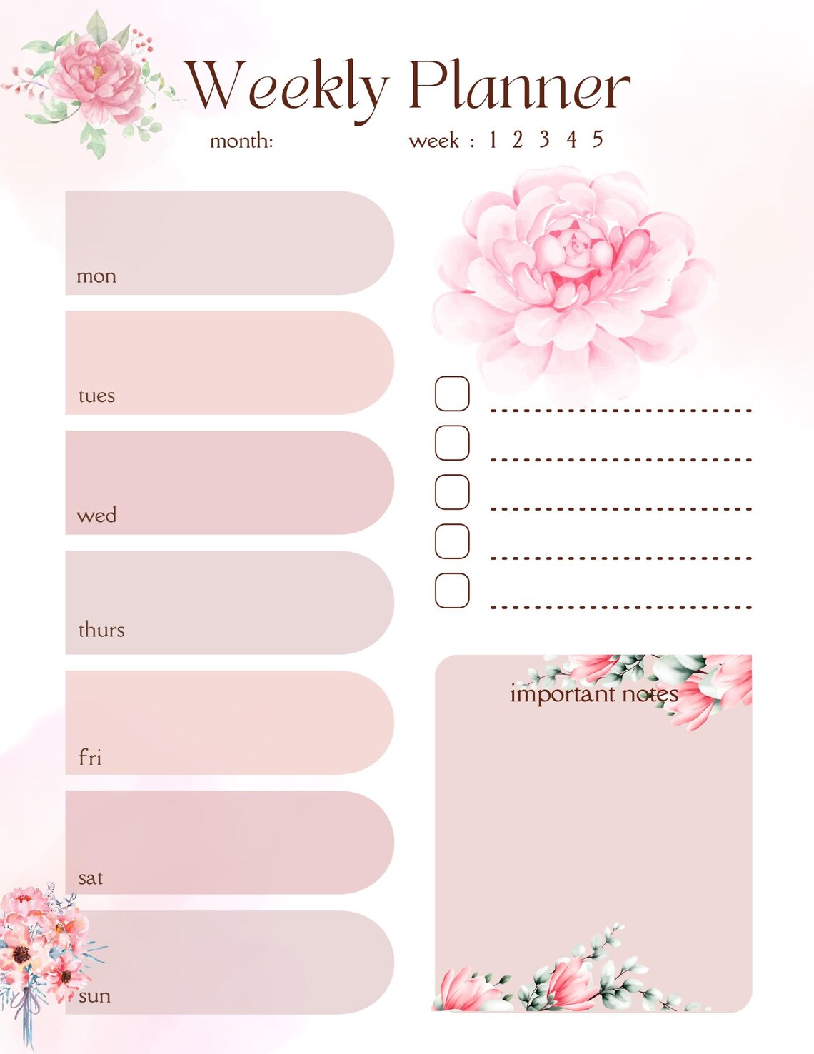 Floral Weekly Planner Printable, Pastel Schedule, To-do List (PDF) - Etsy