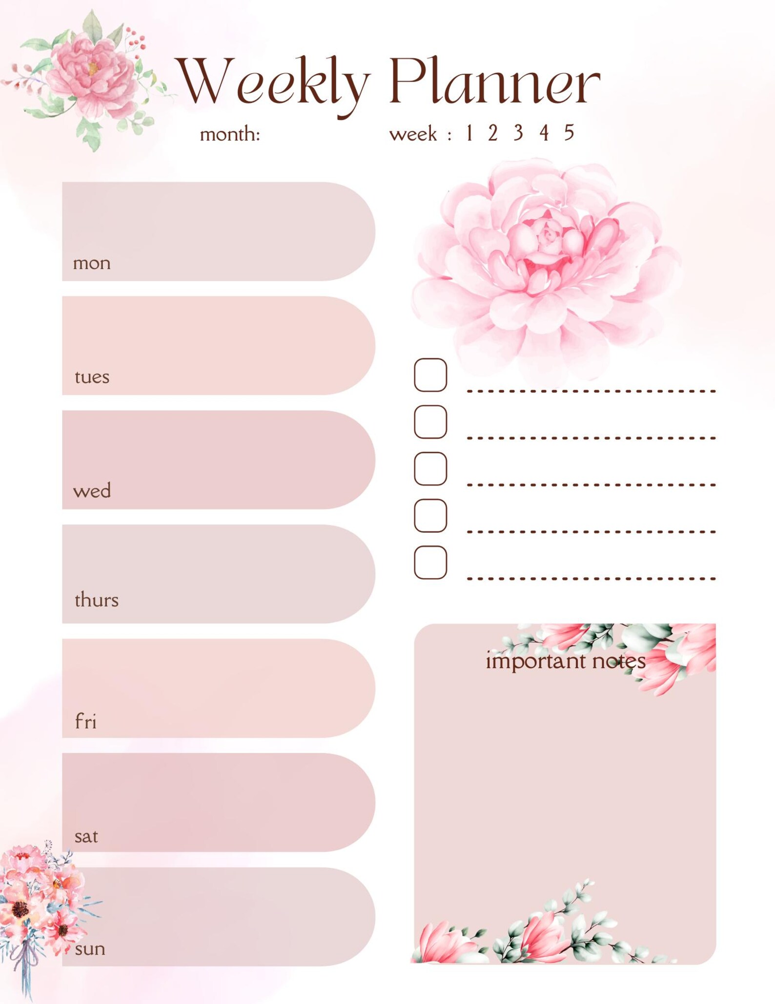Floral Weekly Planner Printable, Pastel Schedule, To-do List (PDF) - Etsy