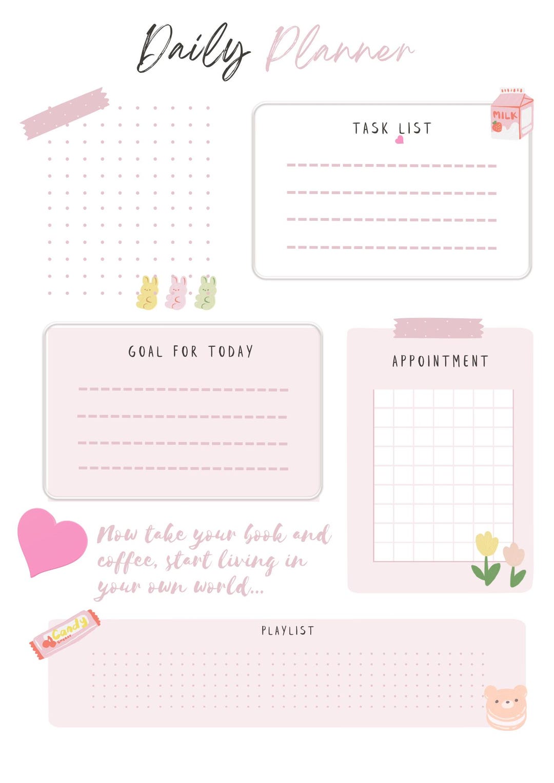 Kawaii Pastel Daily Planner | Printable Task List (digital Download) - Etsy