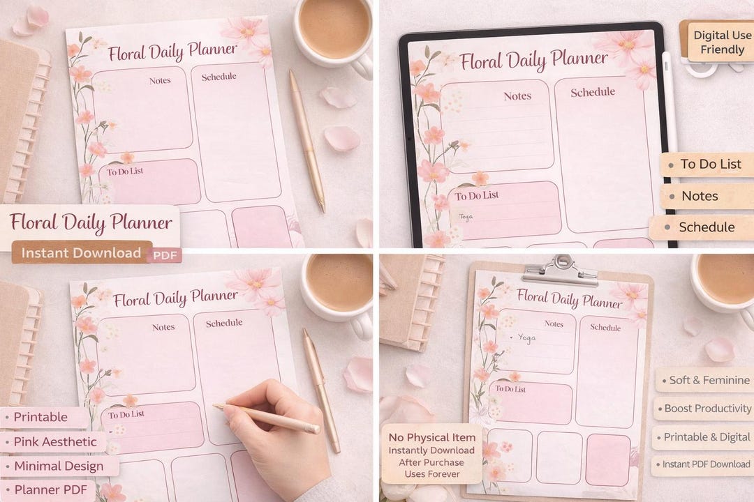 Floral Daily Planner Printable | Pink Aesthetic to Do List & Schedule ...