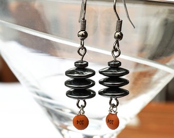 Stacked Hematite Earrings, Brown Resistor, Steampunk Wearable Tech Upcycled Recycled Electronic Computer Part